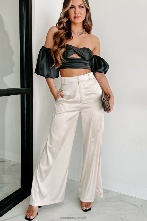 zwart provocerende looks off-shoulder satijnen crop top NanaMacs HPTT83
