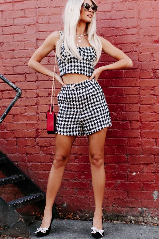 zwart wisselende blikken pied-de-poule crop top NanaMacs HPTT201