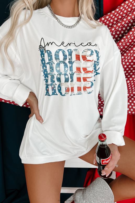 ivoor zoete Amerikaanse honingkleurige grafische crewneck met koord NanaMacs HPTT807
