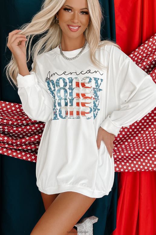 ivoor zoete Amerikaanse honingkleurige grafische crewneck met koord NanaMacs HPTT807