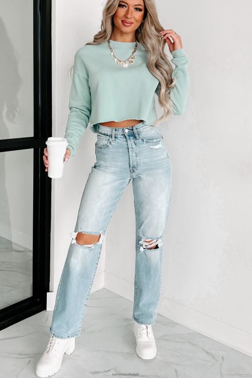 stoffig blauw cropped crewneck met onafgewerkte zoom NanaMacs HPTT699