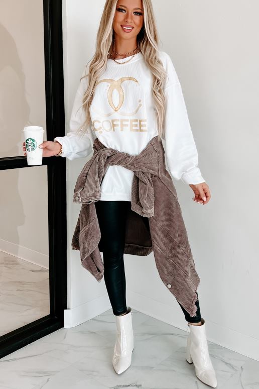 wit Coffee Addict grafische ronde hals met koord NanaMacs HPTT1055