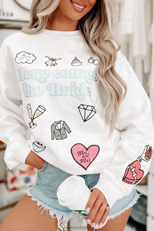 wit hier komt de bruid metallic grafische ronde hals NanaMacs HPTT3586