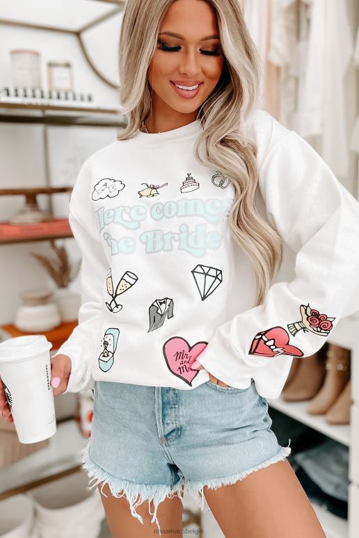 wit hier komt de bruid metallic grafische ronde hals NanaMacs HPTT3586