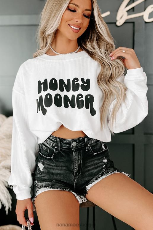 wit honeymooner koord grafische crewneck NanaMacs HPTT1030