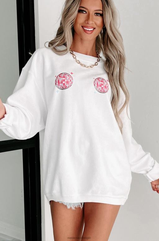 wit laatste disco dubbelzijdig geribde grafische ronde hals NanaMacs HPTT1752