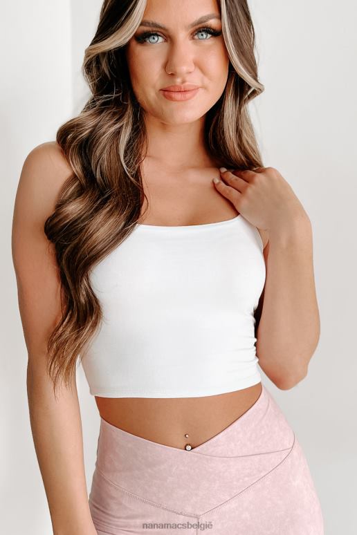gebroken wit jonge gedurfde dubbellaagse cropped spaghetti-tanktop NanaMacs HPTT1682
