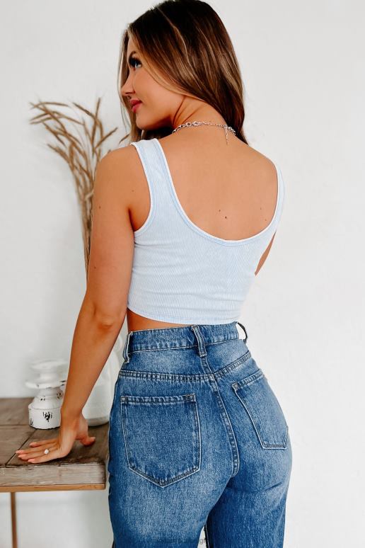 gewassen blauw cropped tanktop met ruches NanaMacs HPTT1430