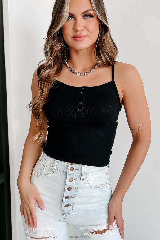 zwart goede tanktop met belknopdetail NanaMacs HPTT544