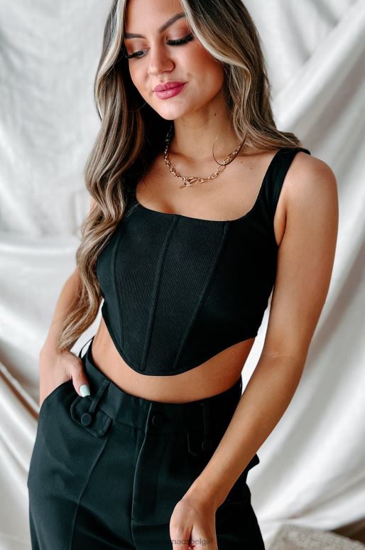 zwart op zoek fijn rib gebreide korset tanktop NanaMacs HPTT1352