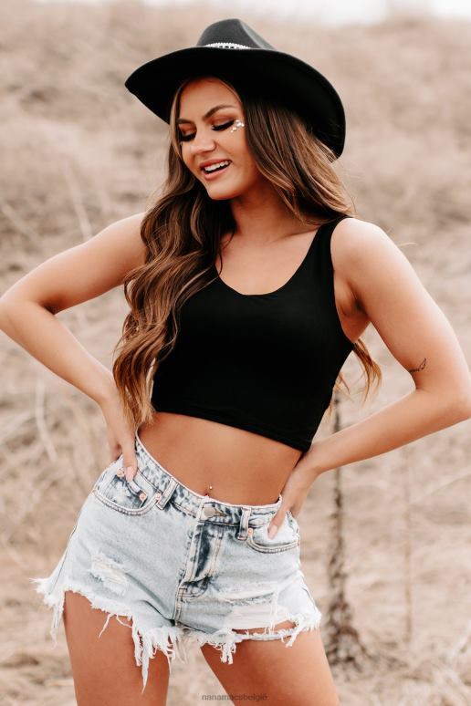 zwart voordat ik ga cropped tanktop met v-hals NanaMacs HPTT679