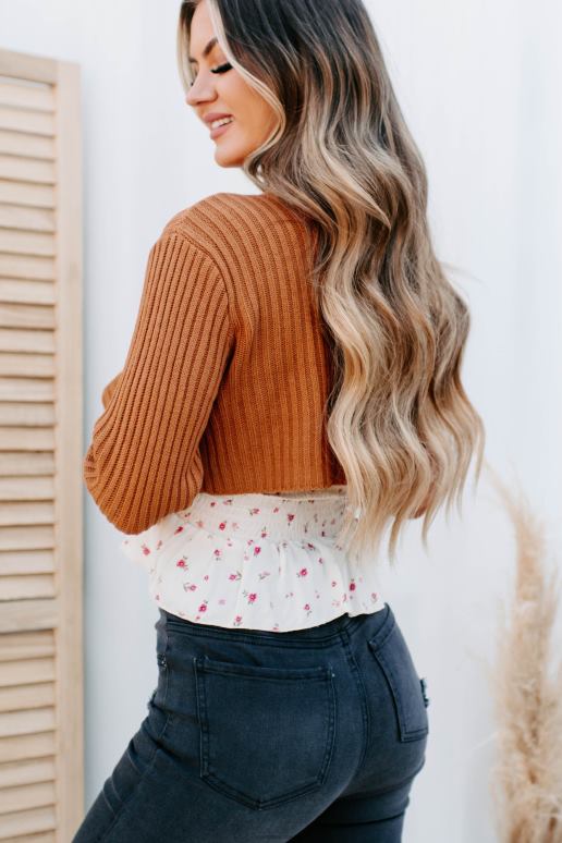 Roest ester cropped sweater met knopen NanaMacs HPTT1306