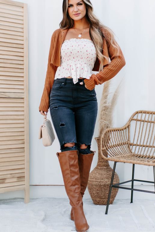 Roest ester cropped sweater met knopen NanaMacs HPTT1306