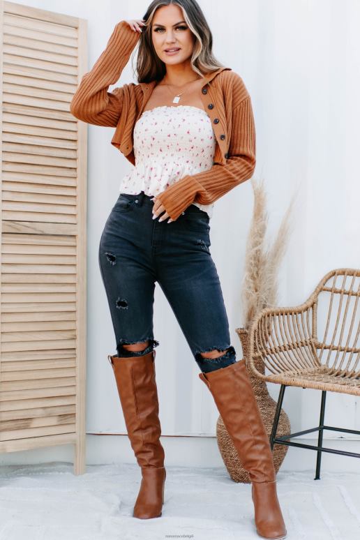 Roest ester cropped sweater met knopen NanaMacs HPTT1306