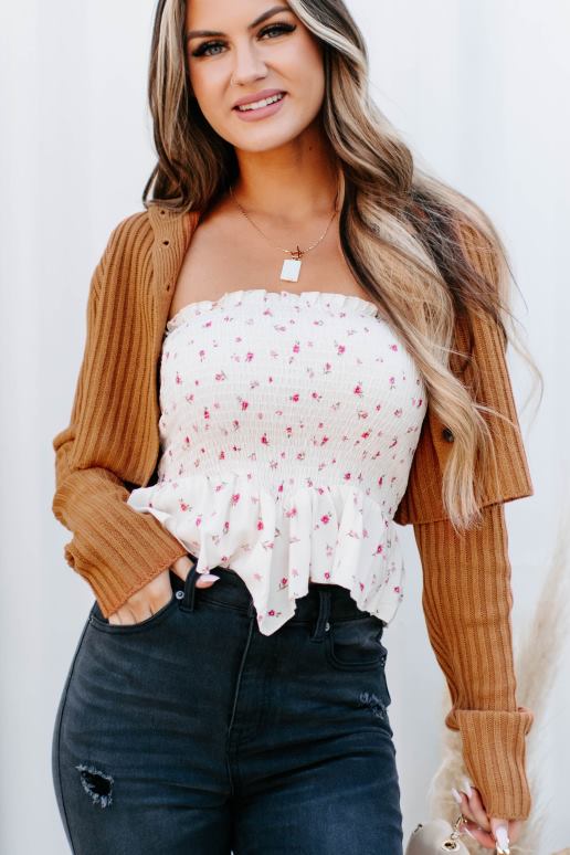 Roest ester cropped sweater met knopen NanaMacs HPTT1306