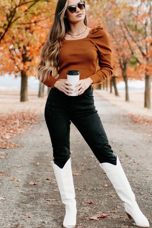 Roest herfst esthetische trui met vierkante hals NanaMacs HPTT1734