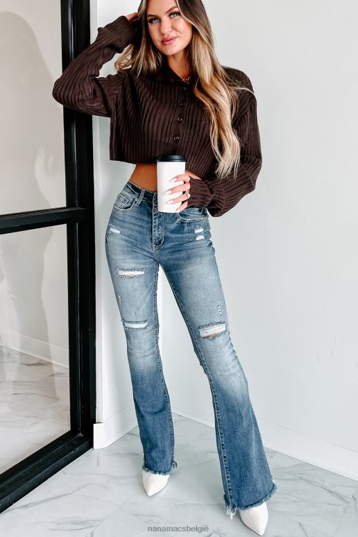 donkere chocolade ester cropped sweater met knopen NanaMacs HPTT1296