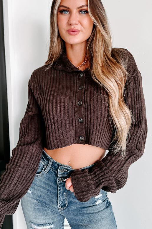 donkere chocolade ester cropped sweater met knopen NanaMacs HPTT1296