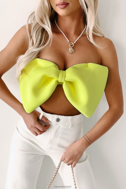 Neon Geel het is een elektrische strapless bandeautop met strik NanaMacs HPTT79