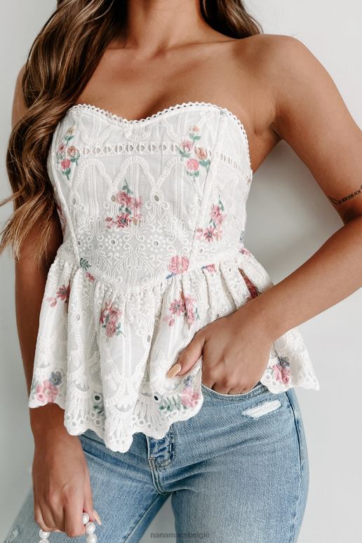 ivoor geslagen met inspiratie geborduurde strapless bloementop NanaMacs HPTT94